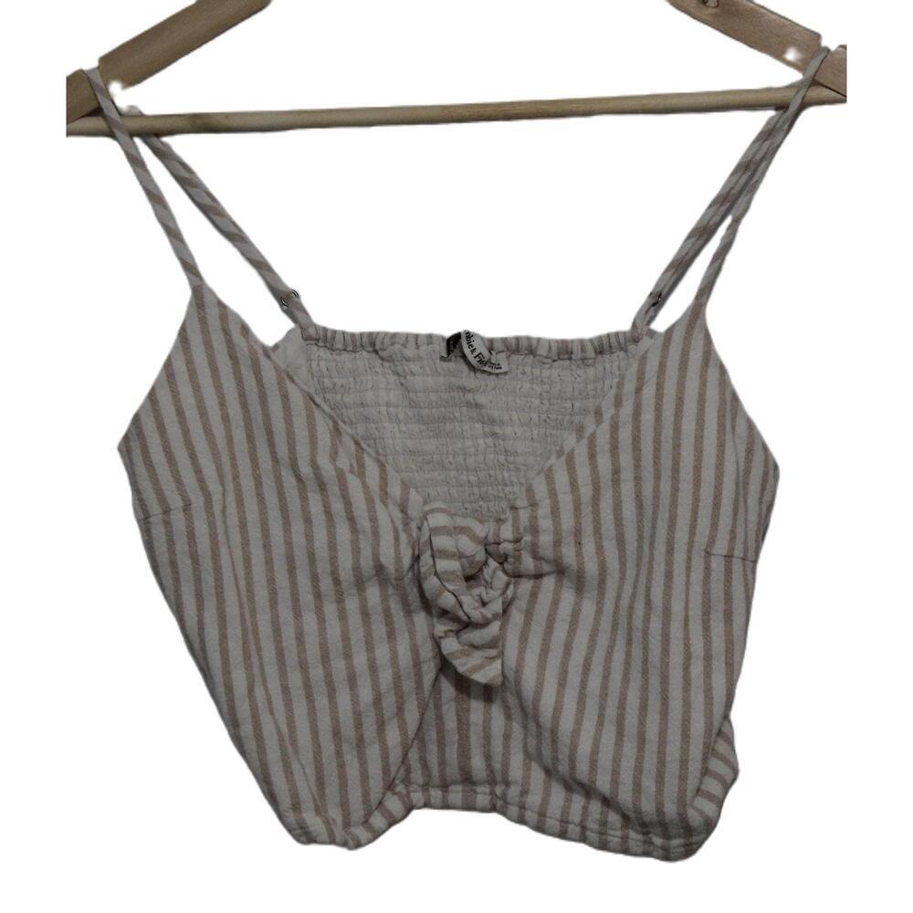 Womens Abercrombie & Fitch White Brown Striped Tie Linen Top Tank Size Large
